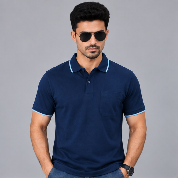 Premium Polo Cotton Diesel Blue with Chest Pocket