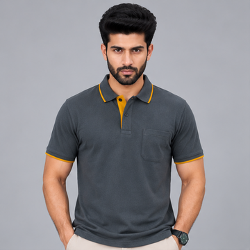 Premium Polo Cotton Grey with Chest Pocket