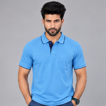 Premium Polo Cotton Baby Blue with Chest Pocket