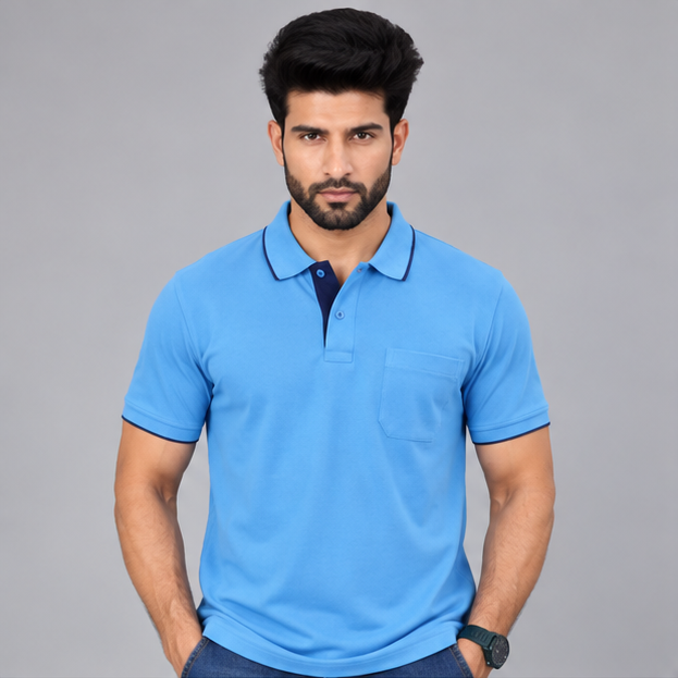 Premium Polo Cotton Baby Blue with Chest Pocket