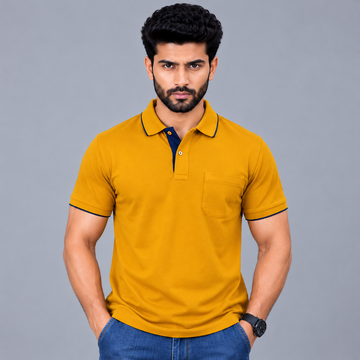 Premium Polo Cotton Mustard Yellow with Chest Pocket
