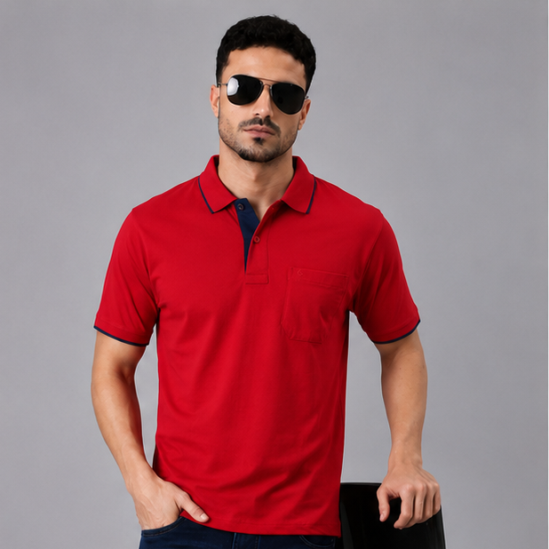 Polo Cotton Red with Pocket
