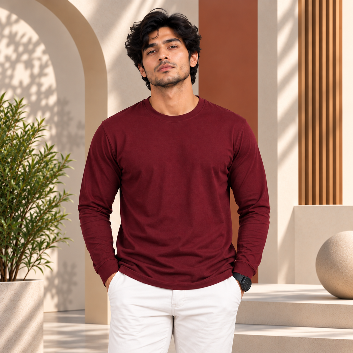 Combo of Premium Mustard Yellow Polo , Smoked Grey Crewneck T-Shirt , Maroon Full Sleeve T-Shirt