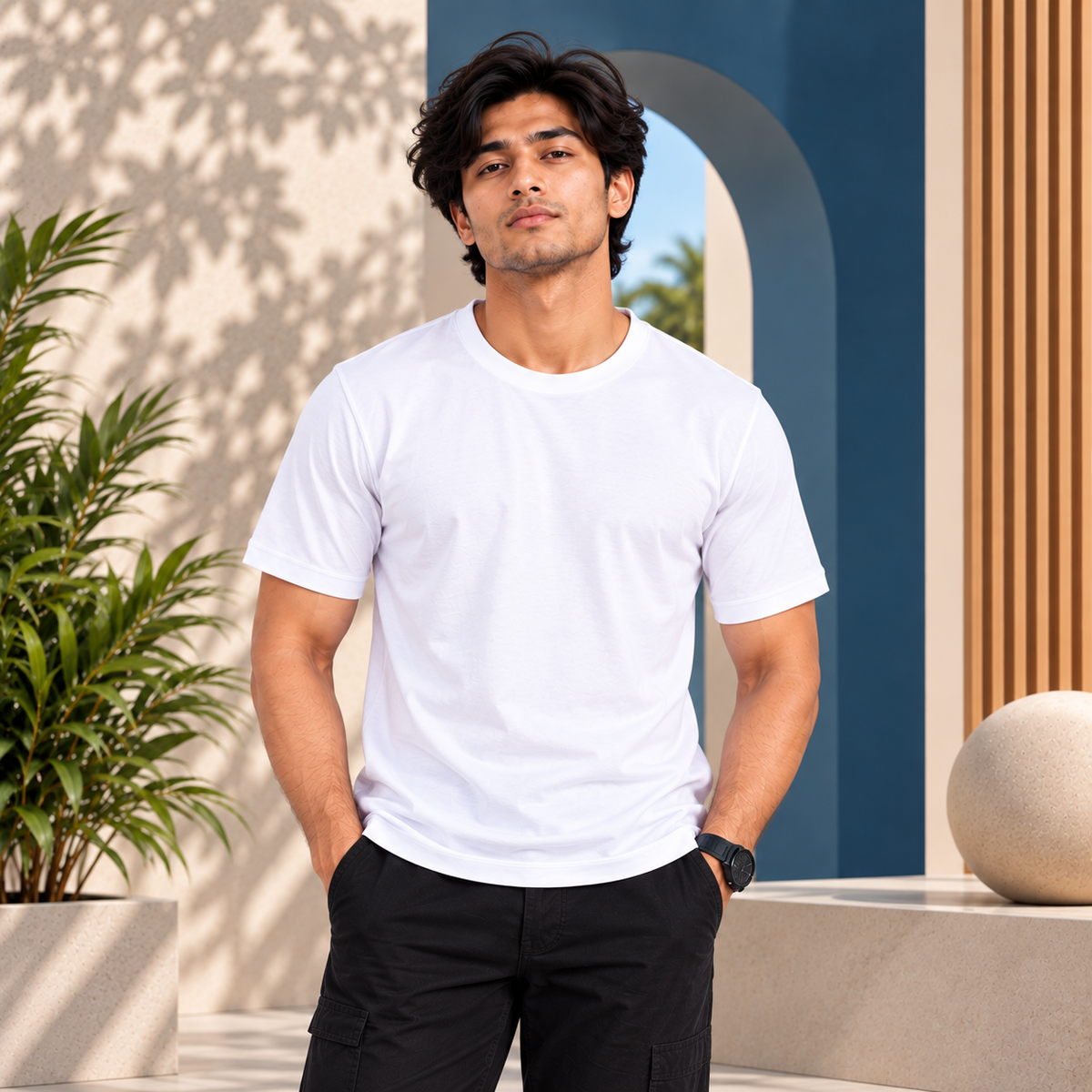 Combo of Premium Baby Blue Polo , White Crew neck T-Shirt , Diesel Blue Full Sleeve T-Shirt