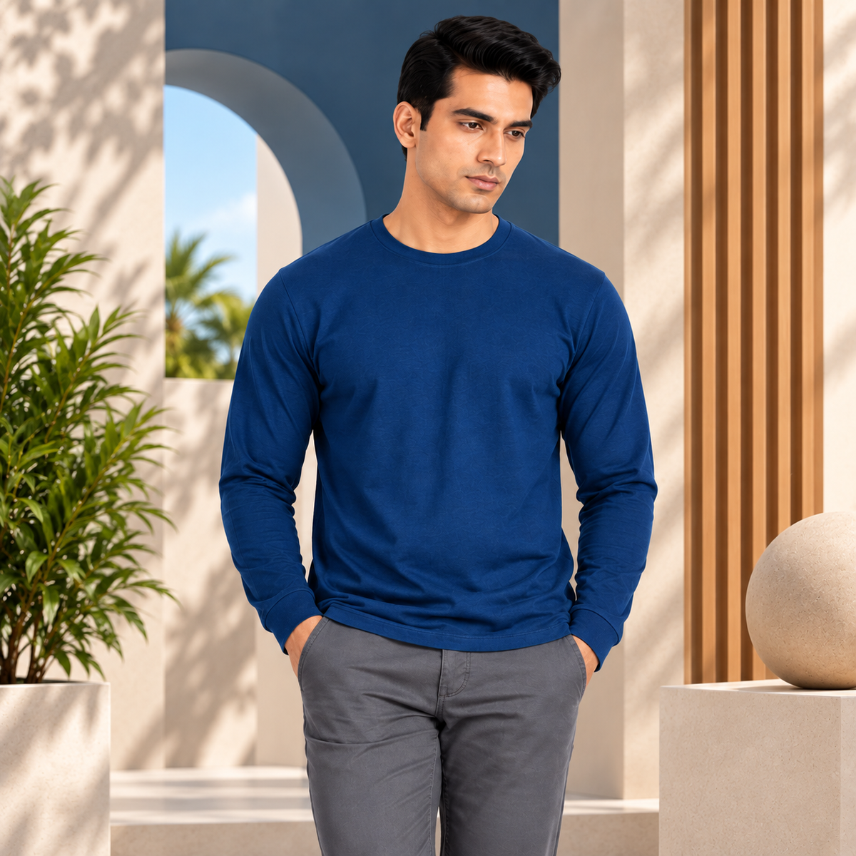 Combo of Premium Baby Blue Polo , White Crew neck T-Shirt , Diesel Blue Full Sleeve T-Shirt