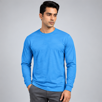 Crew Neck T-Shirt Full Sleeve Cotton Baby Blue Plain