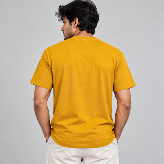 Crew Neck T-Shirt Cotton Mustard Yellow Printed