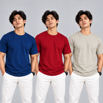 Crew Neck T-Shirt Cotton Combo Diesel Blue , Red , Smoked Grey