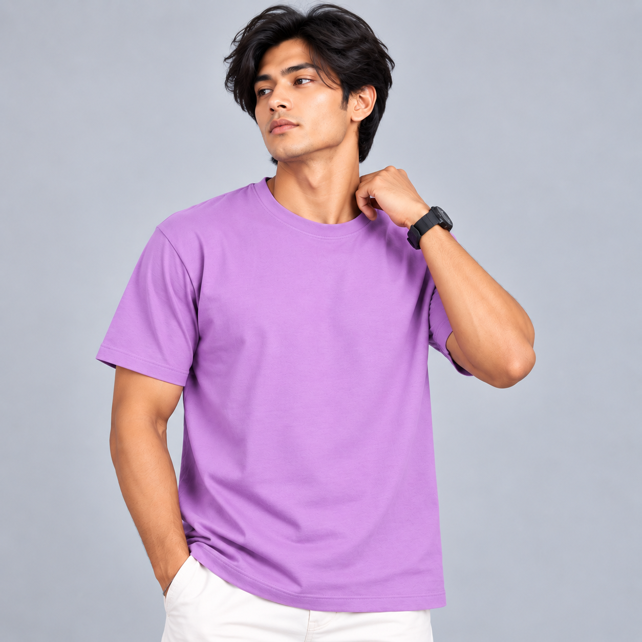 Crew Neck T-Shirt Cotton Combo White , Baby Blue , Lavender Plain