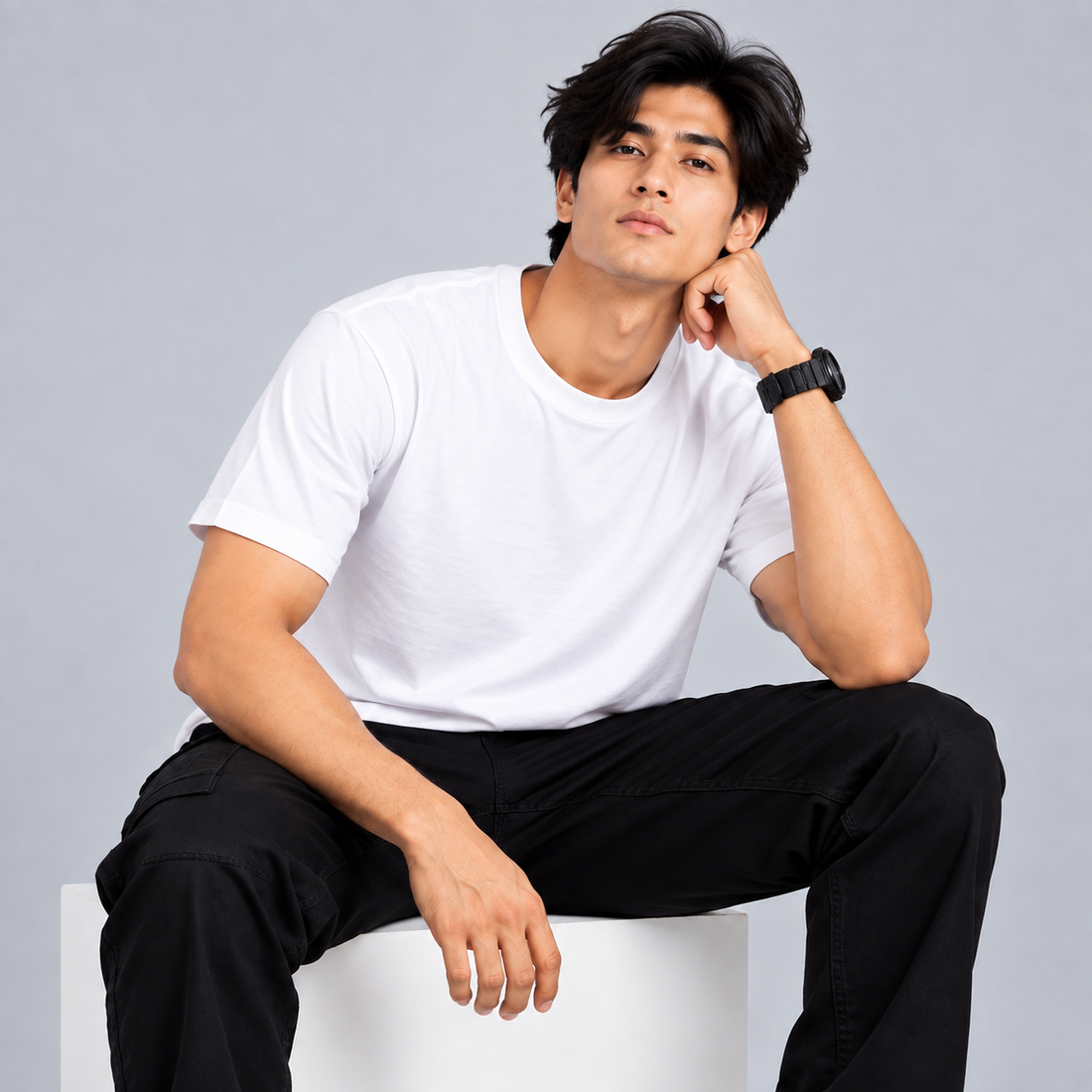 Crew Neck T-Shirt Cotton Combo White , Baby Blue , Lavender Plain