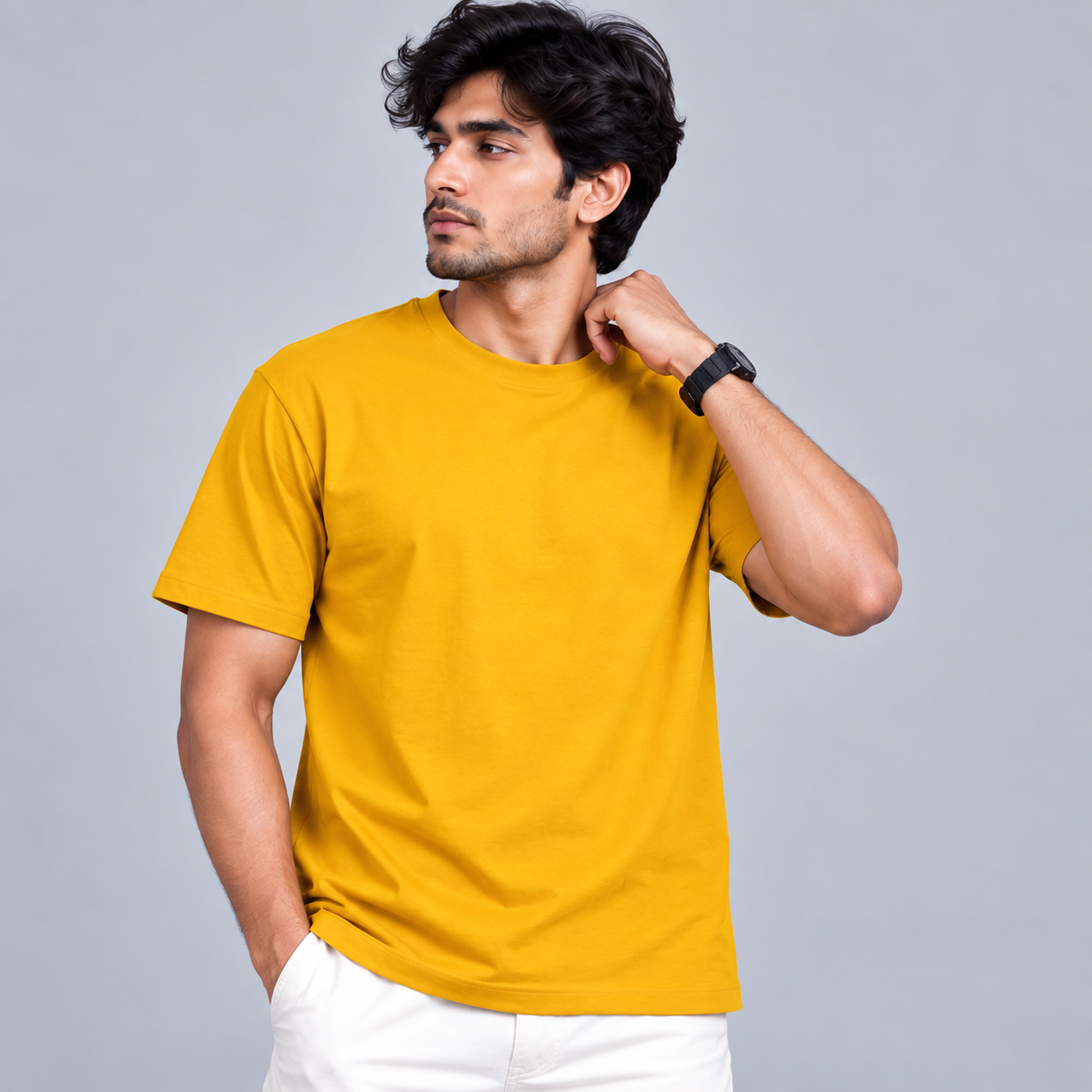 Crew Neck T-Shirt Cotton Combo Peacock Green , Mustard Yellow , Maroon Plain