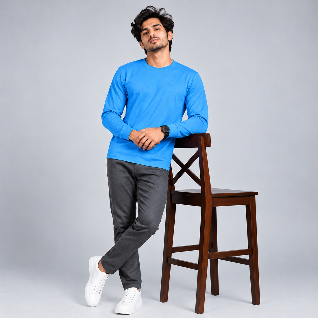 Crew Neck T-Shirt Full Sleeve Cotton Combo White , Baby Blue , Lavender
