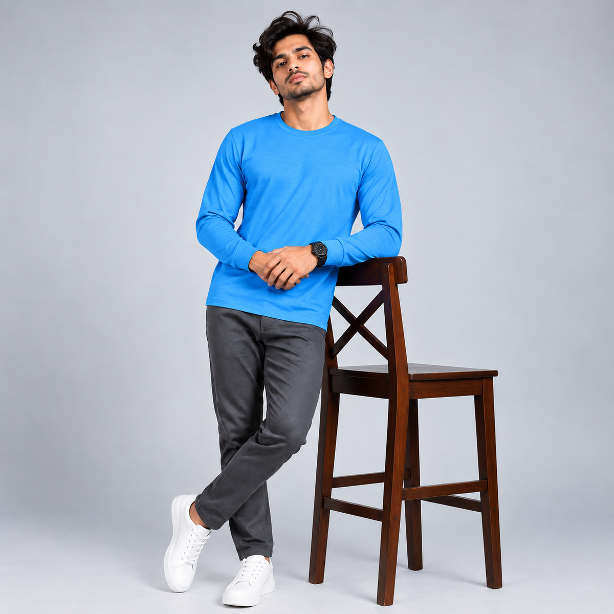 Crew Neck T-Shirt Full Sleeve Cotton Combo White , Baby Blue , Lavender