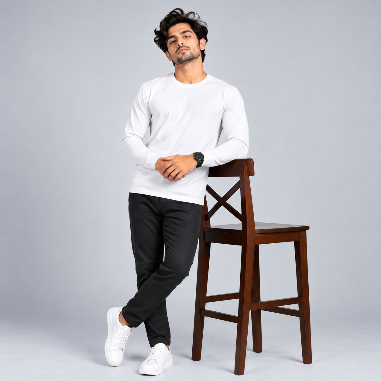 Crew Neck T-Shirt Full Sleeve Cotton Combo White , Baby Blue , Lavender