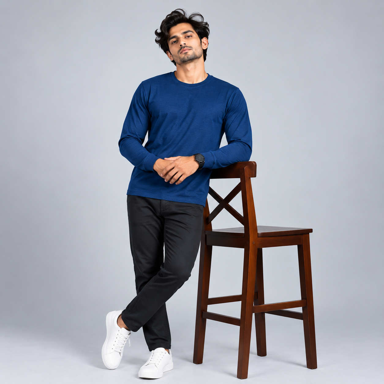 Crew Neck T-Shirt Full Sleeve Cotton Combo Diesel Blue , Red , Smoked Grey