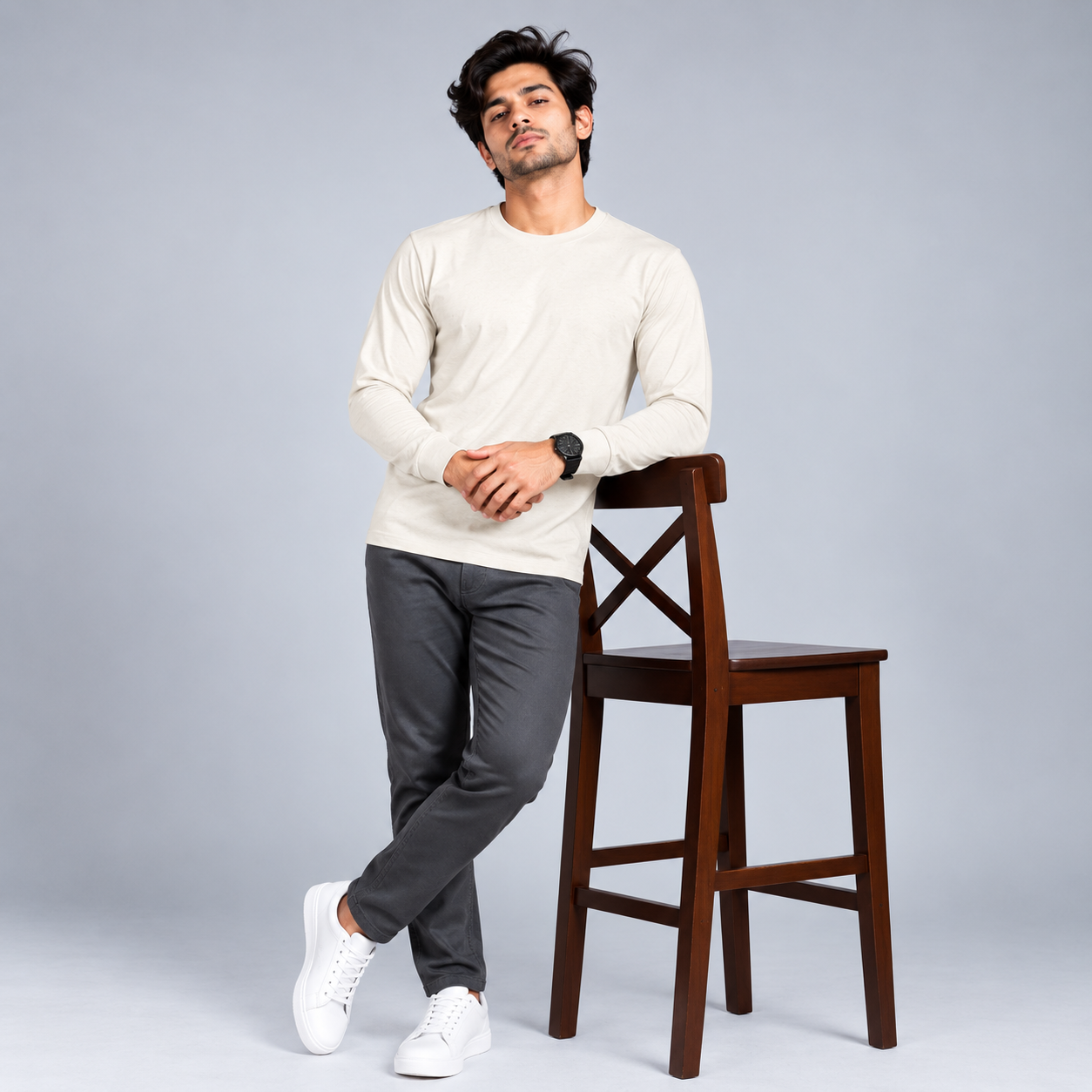 Crew Neck T-Shirt Full Sleeve Cotton Combo Diesel Blue , Red , Smoked Grey