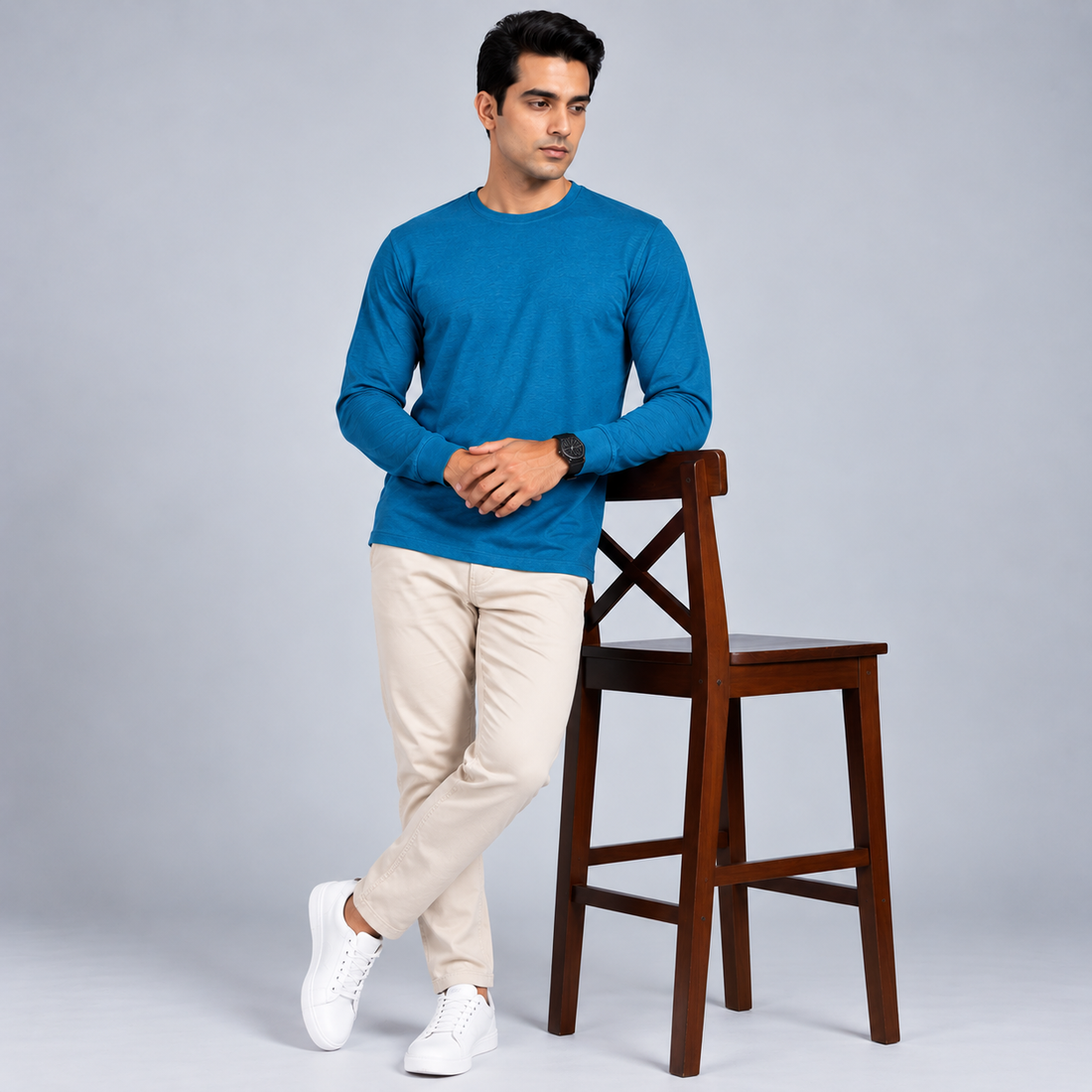 Crew Neck T-Shirt Full Sleeve Cotton Combo Maroon , Mustard Yellow  , Peacock Green Plain