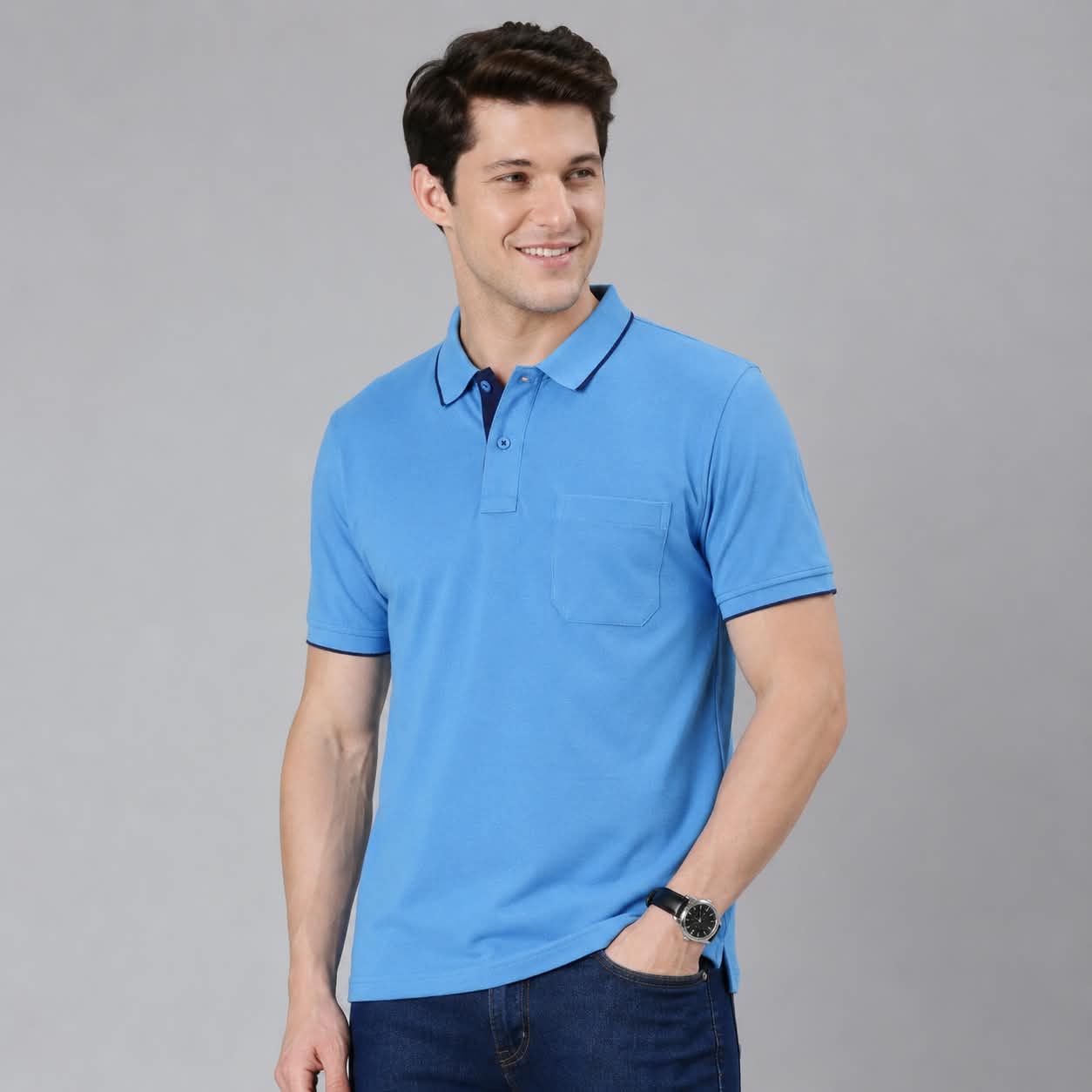 Polo Cotton Blue with Pocket